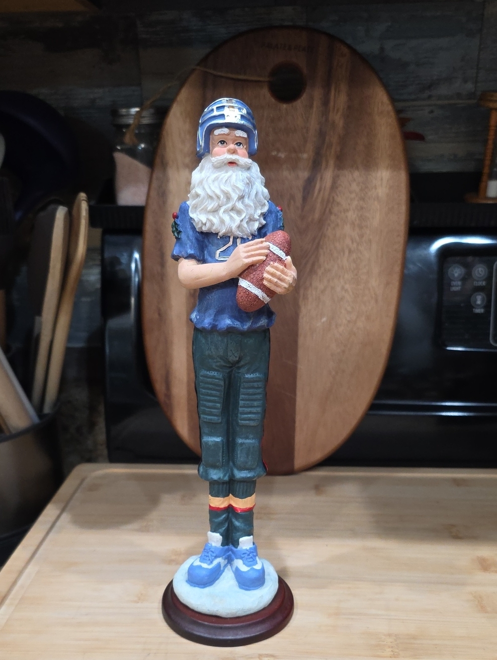 Decorative Football Santa Figurine - Blue & Green Vtg!